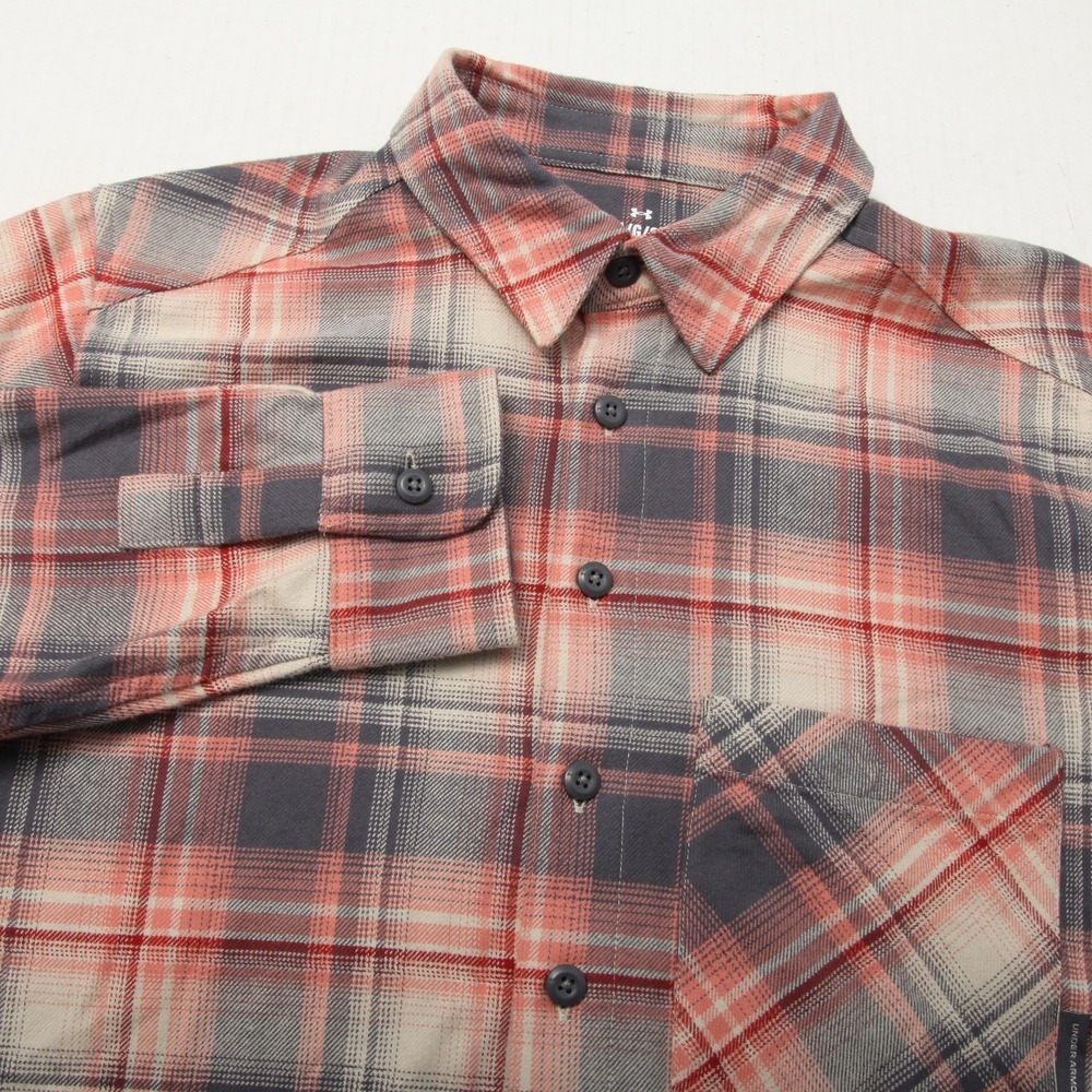 Under Armour Shirt Womens Large Pink Gray Plaid Expanse Flannel Long Sleeve